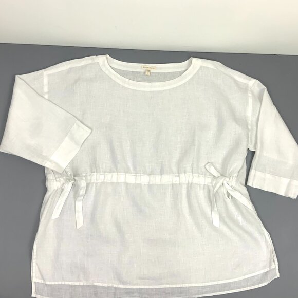 Eileen Fisher Handkerchief Linen Drawstring 3/4 Sleeves Top White Sz L - Picture 12 of 16